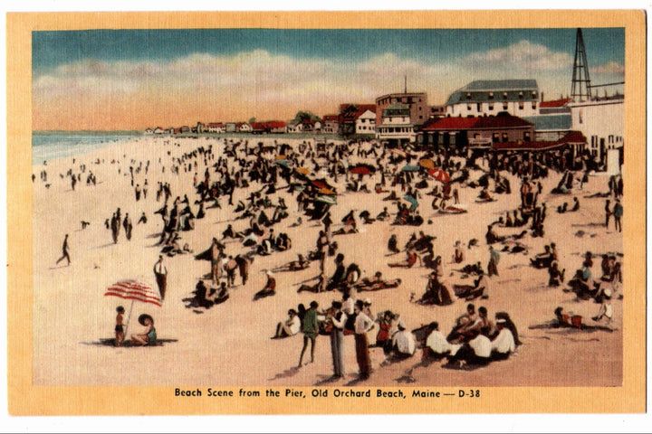 1938 Beach Scene from the Pier Old Orchard Beach Maine Vintage Postcard.