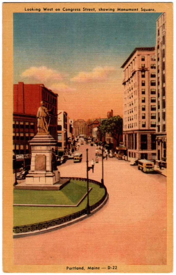 1944 Monument Square Portland ME Postcard.
