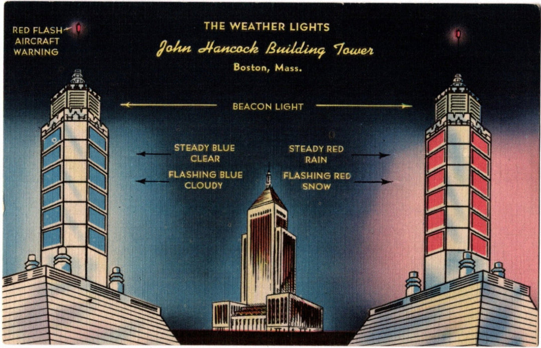 1950s Weather Lights John Hancock Building Boston MA Postcard.