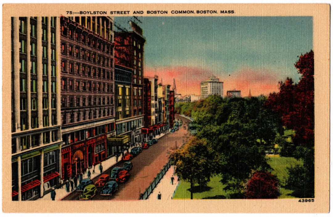 1940s Boylston Street & Boston Common Boston MA Postcard