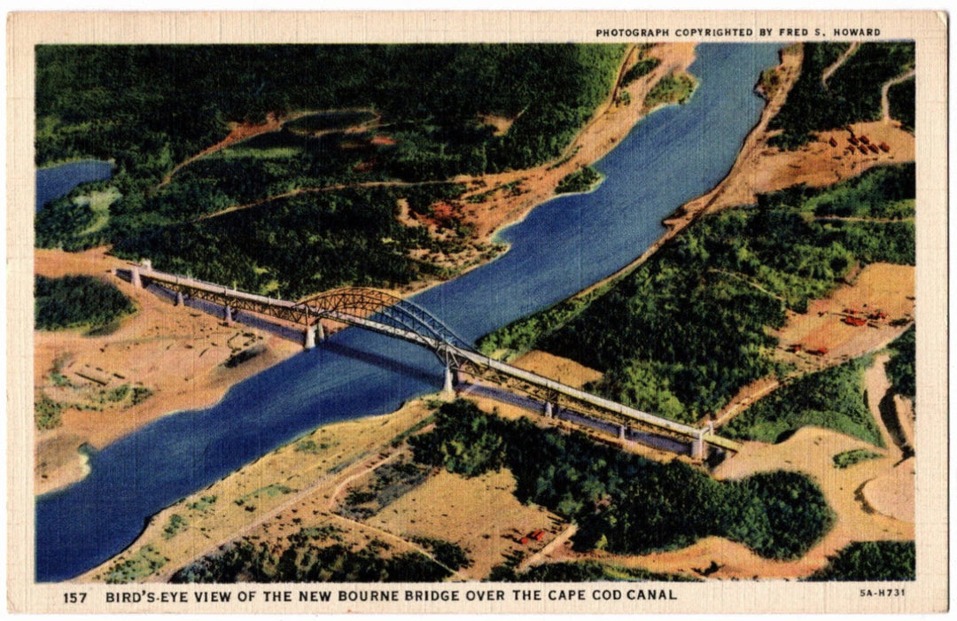 1935 New Bourne Bridge Cape Cod Canal MA Postcard.