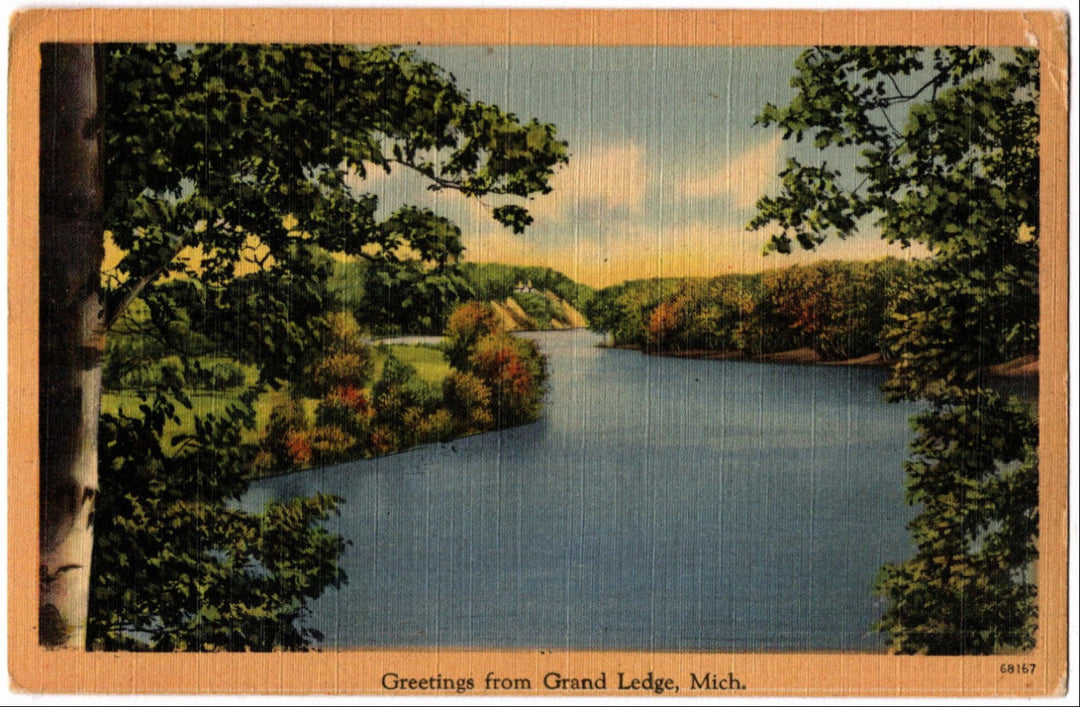 1946 Greetings from Grand Ledge MI Postcard.