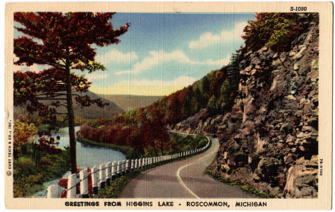 Higgins Lake Roscommon MI Vintage postcard.