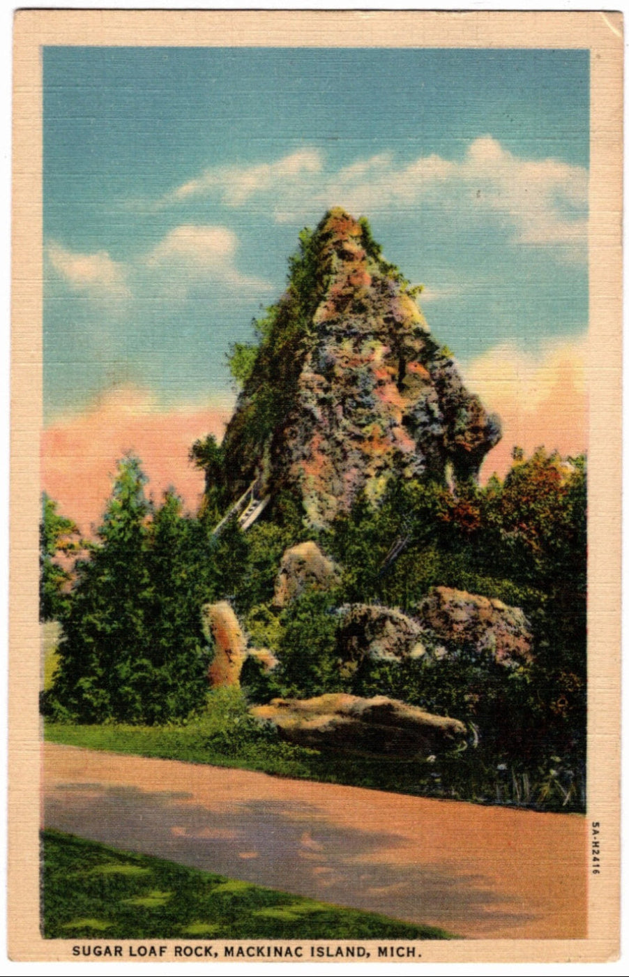 1935 Sugar Loaf Rock Mackinac Island MI Postcard.