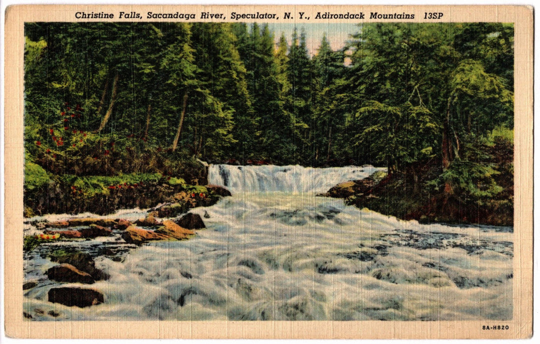 1938 Christine Falls Sacandaga River NY Adirondack Mountains Postcard.
