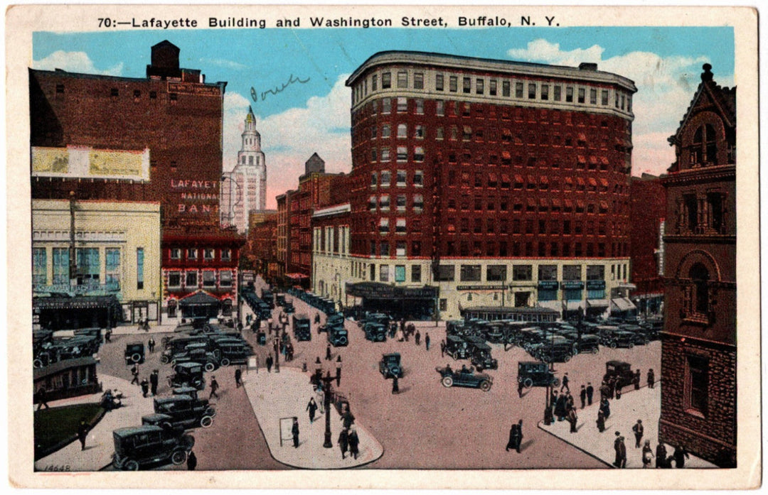 1927 Lafayette Building & Washington Street Buffalo NY Postcard.