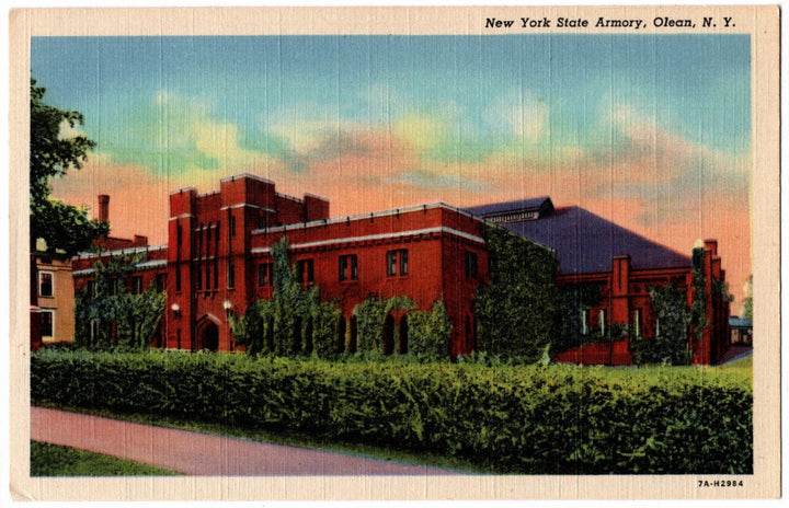 1937 New York State Armory Olean NY Postcard. 
