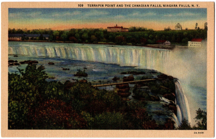 1932 Terrapin Point, Canadian Falls, & Niagara Falls NY Postcard.