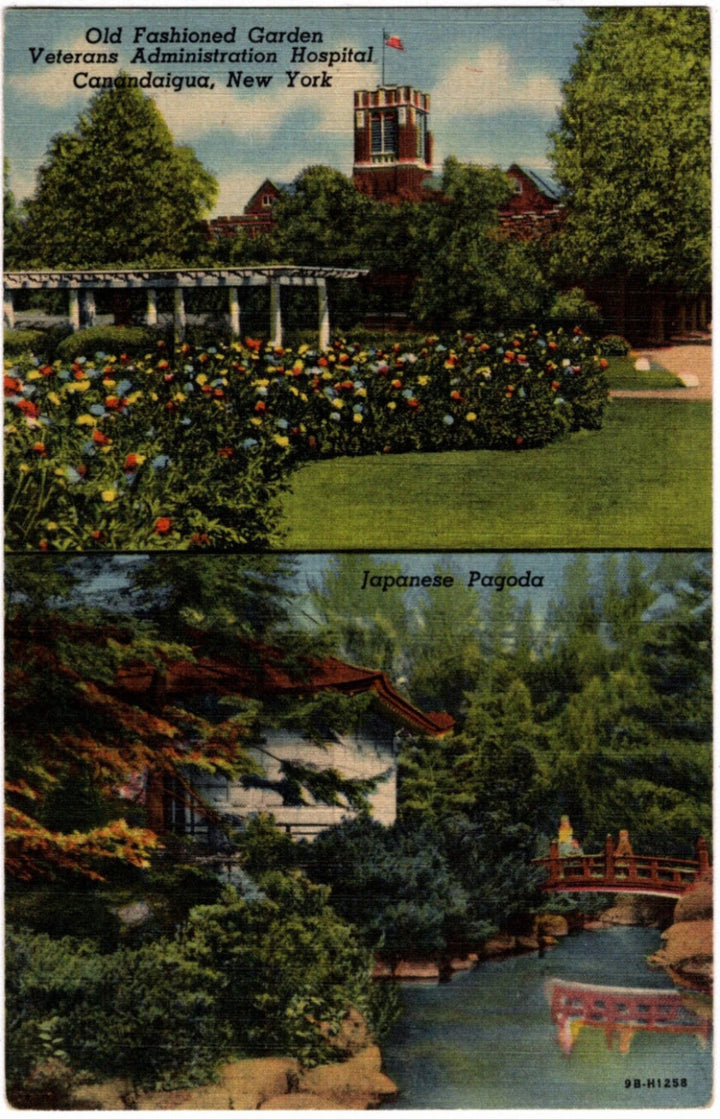 1949 Veterans Hospital Garden Canandaigua NY Postcard.