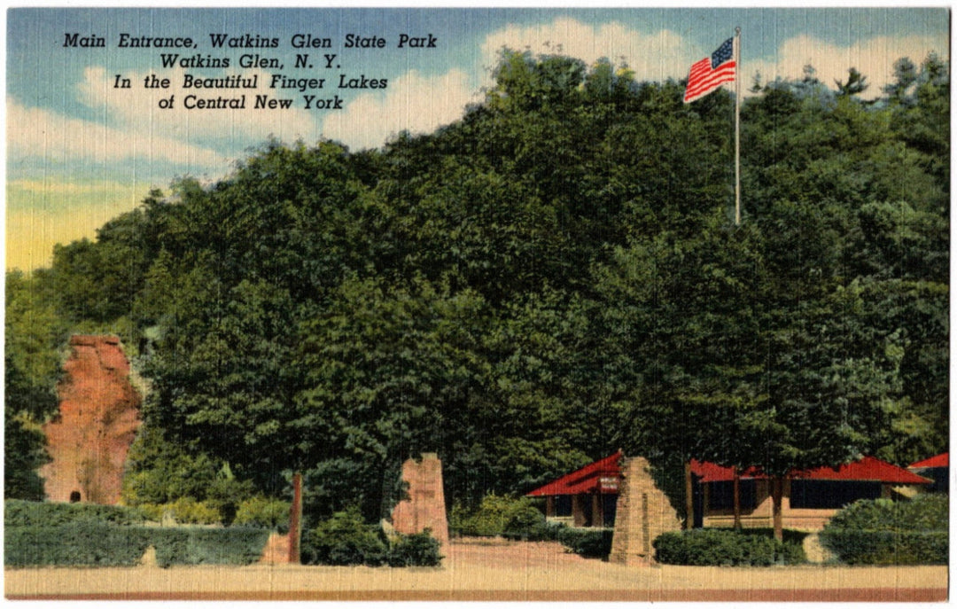 1949 Watkins Glen State Park Entrance NY Postcard.