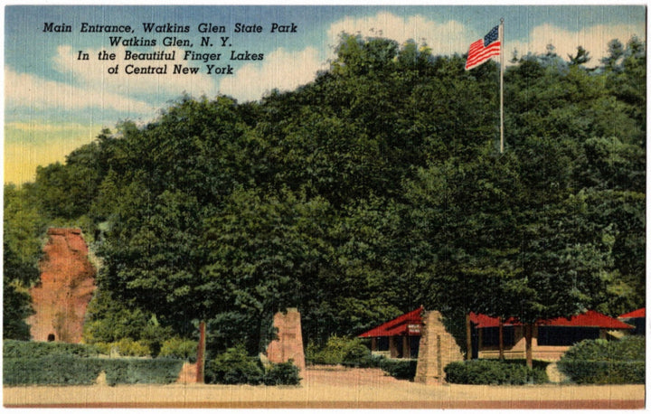 1949 Watkins Glen State Park Entrance NY Postcard.