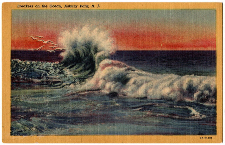 1933 Breakers on the Ocean Asbury Park NJ Postcard