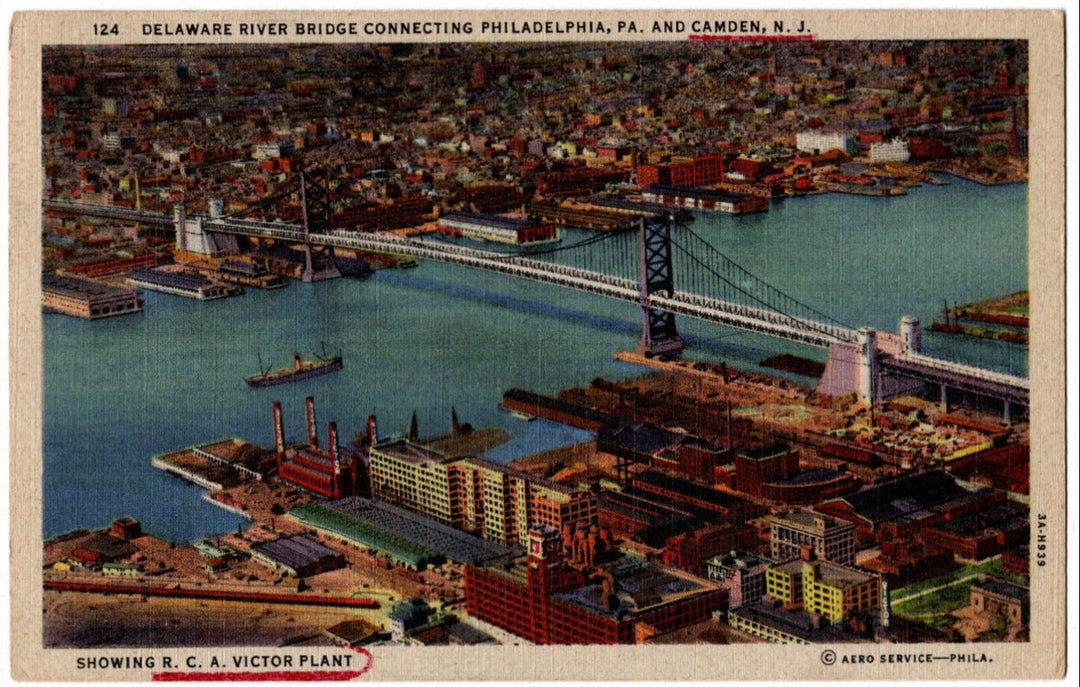 1933 Delaware River Bridge Camden NJ Postcard.