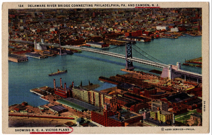 1933 Delaware River Bridge Camden NJ Postcard.