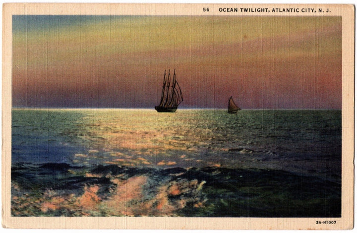 1933 Boats on the Ocean Atlantic City NJ Postcard.