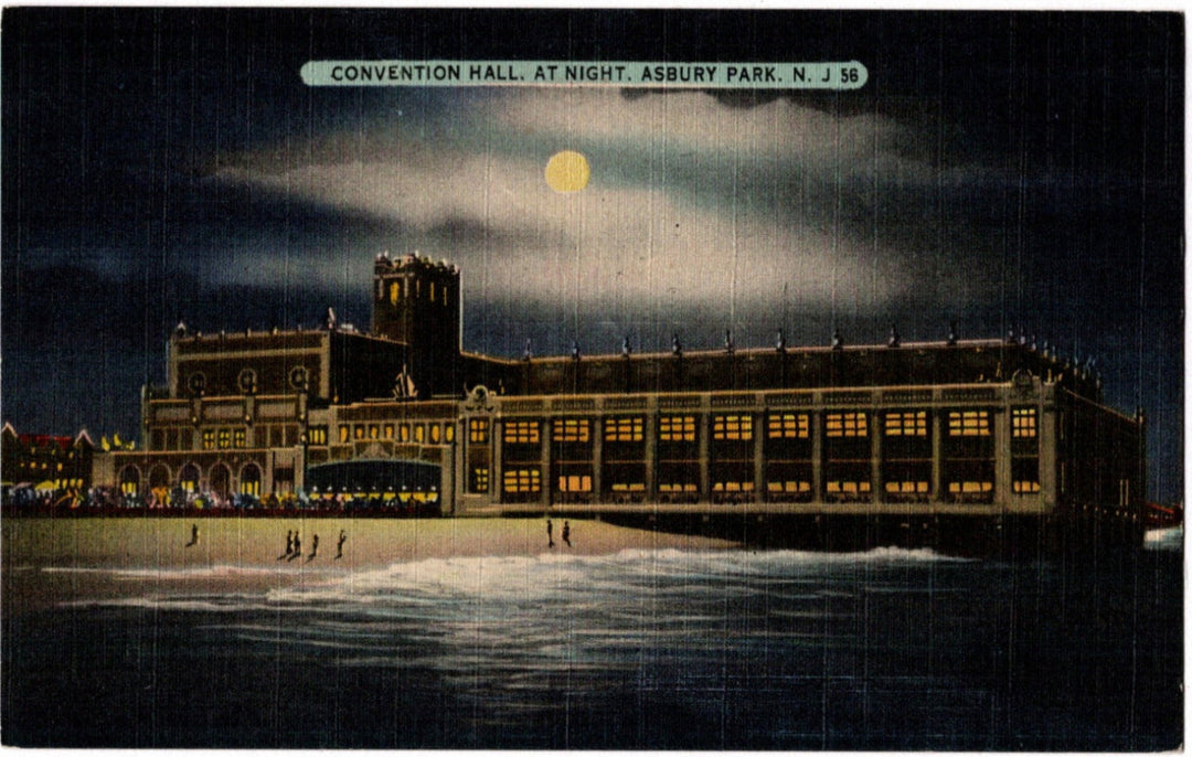 1944 Convention Hall at Night Asbury Park NJ Postcard.