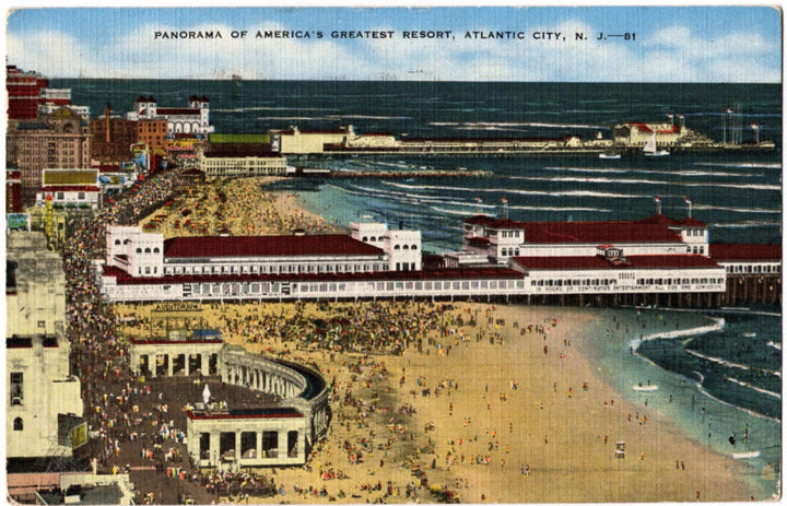 1944 Panorama of Atlantic City NJ Postcard.