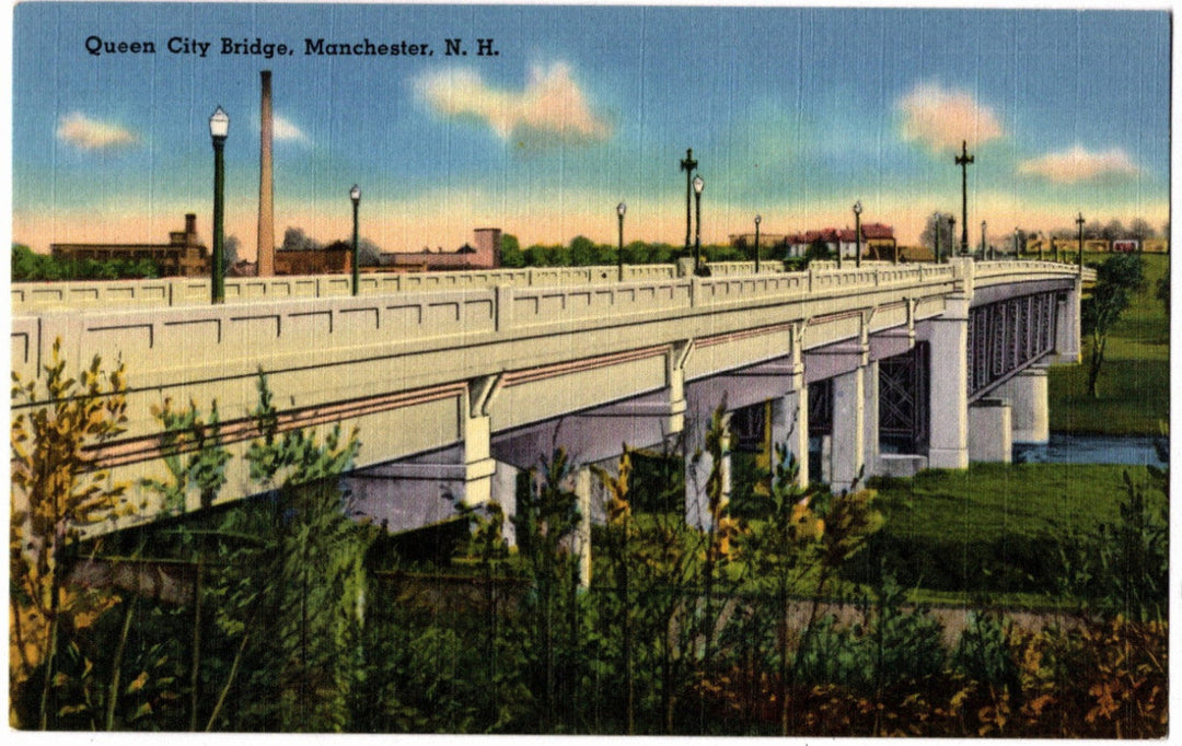 Queen City Bridge Manchester NH Postcard.