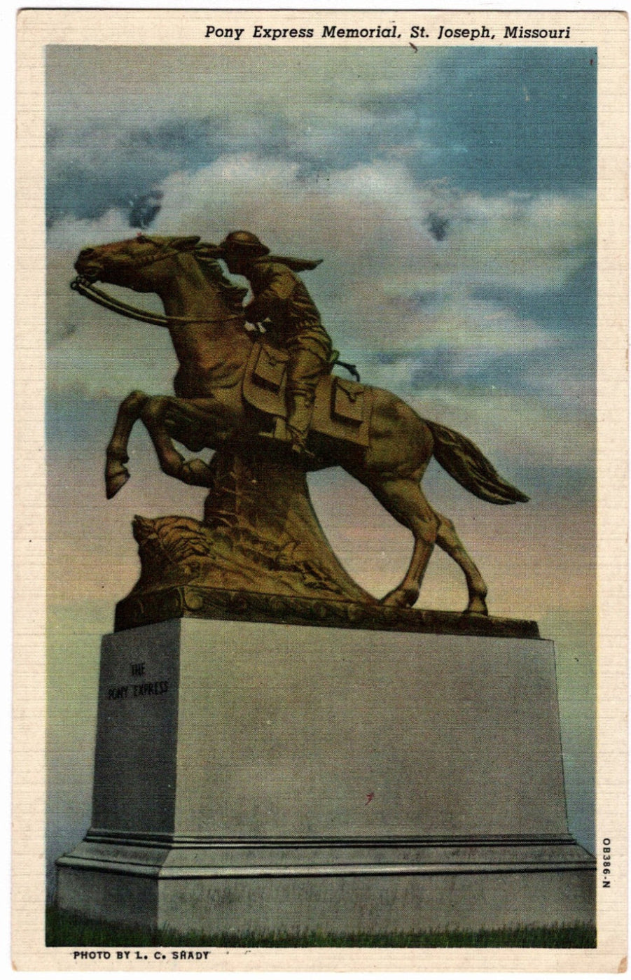  bronze Pony Express Memorial in St. Joseph, Missouri, postcard