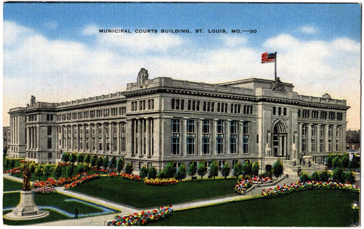 Municipal Courts Building in St. Louis, Missouri, with a clear sky background vintage postcard.