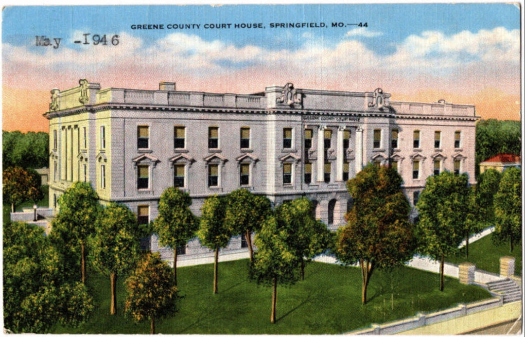 Historical postcard of Greene County Courthouse in Springfield, MO from 1946.