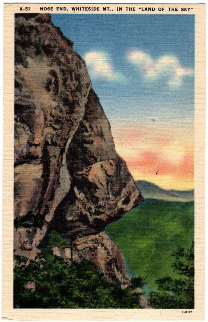 1939 Nose Rock Whiteside Mountain NC Postcard.