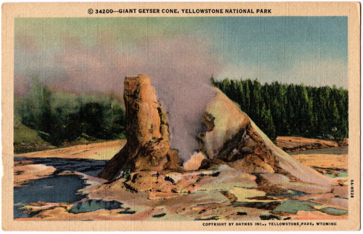 Vintage postcard of Giant Geyser Cone in Yellowstone National Park
