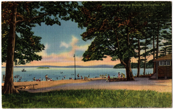 Vintage postcard of Municipal Bathing Beach, Burlington VA.