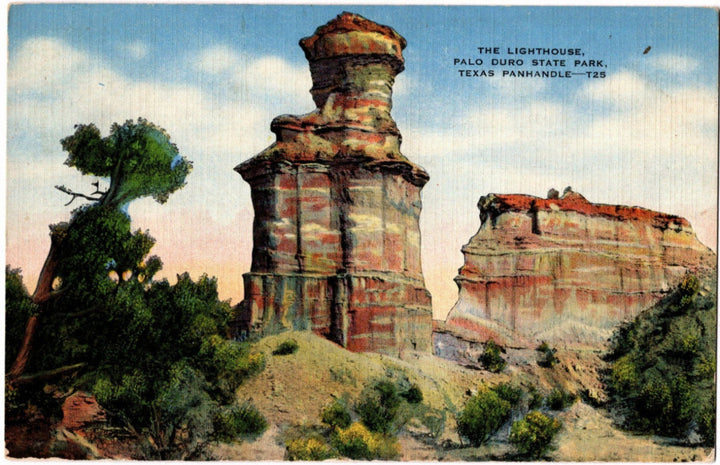 Vintage postcard of a lighthouse in Palo Duro State Park, Texas Panhandle.