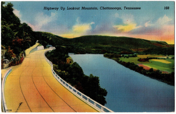 Vintage postcard of a scenic road leading to Lookout Mountain in Chattanooga, Tennessee.