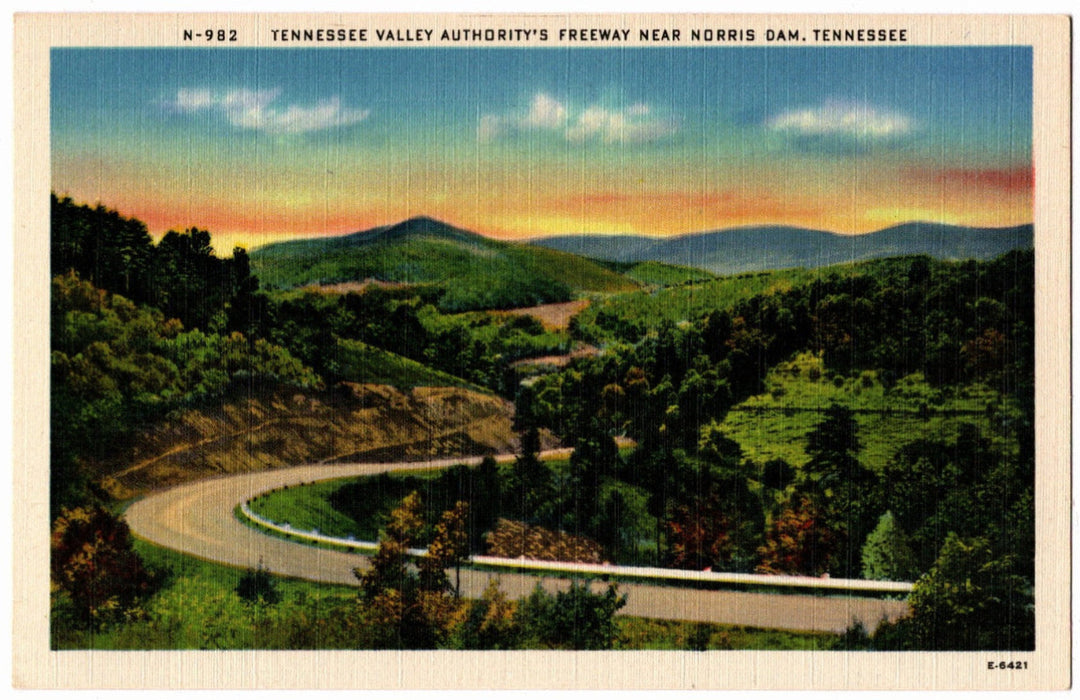 1940s Tennessee River Valley View Postcard.