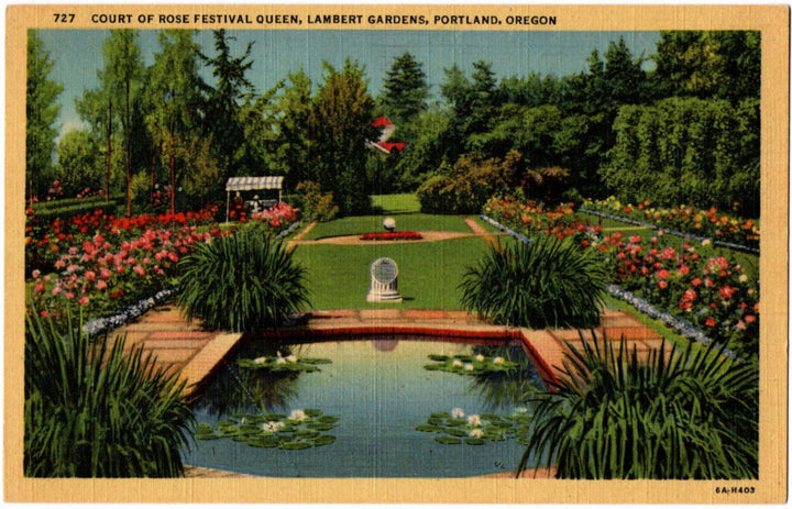 1936 Court of Rose Festival Queen Garden Portland OR Postcard.