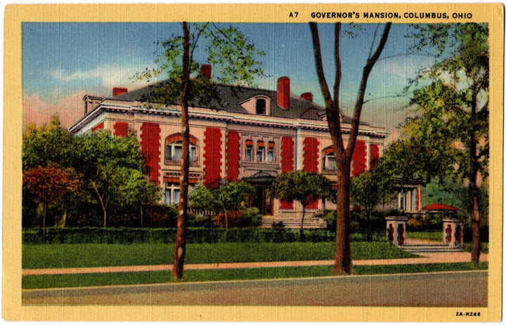 Colorful postcard of the Governor's Mansion, Columbus, Ohio.