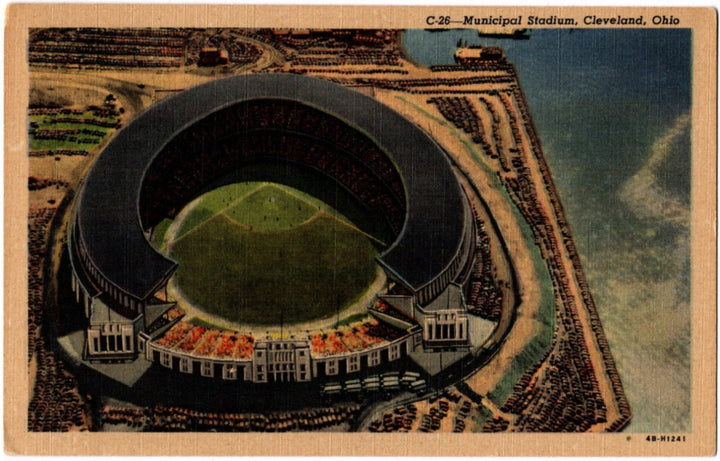 Aerial view of a 1944 Municipal Stadium Aerial View Columbus OH Postcard.