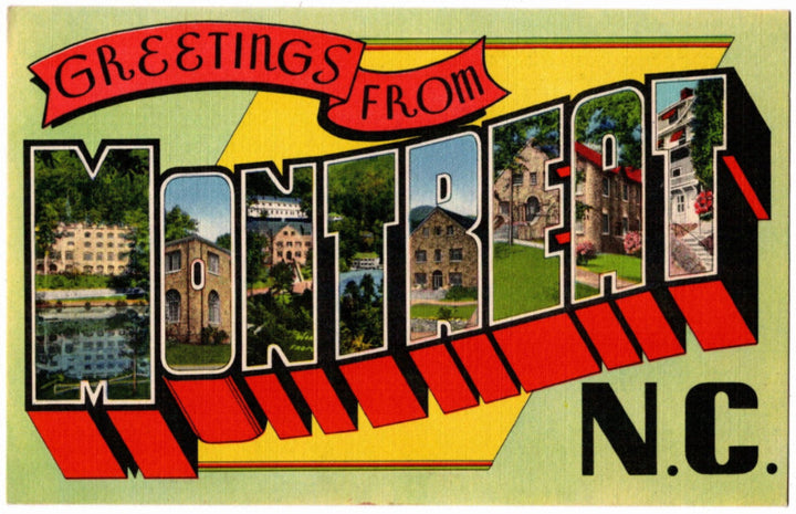 1940s Greetings From Montreat NC Large Letter Postcard.