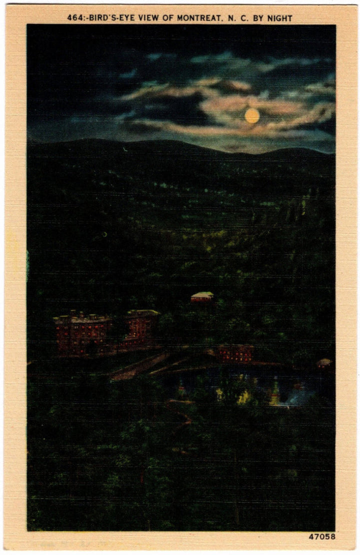 Vintage postcard of Montreat NC at night.
