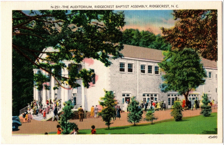 Vintage postcard of The Auditorium at Ridgecrest Baptist Assembly in Ridgecrest, NC.