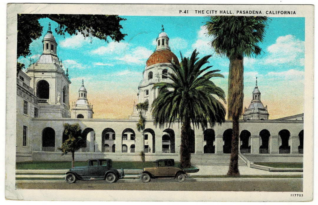 1929 City Hall Pasadena California Vintage Postcard.