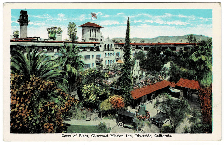 1923 Riverside California Glenwood Mission Inn Court of Birds  vintage postcard.