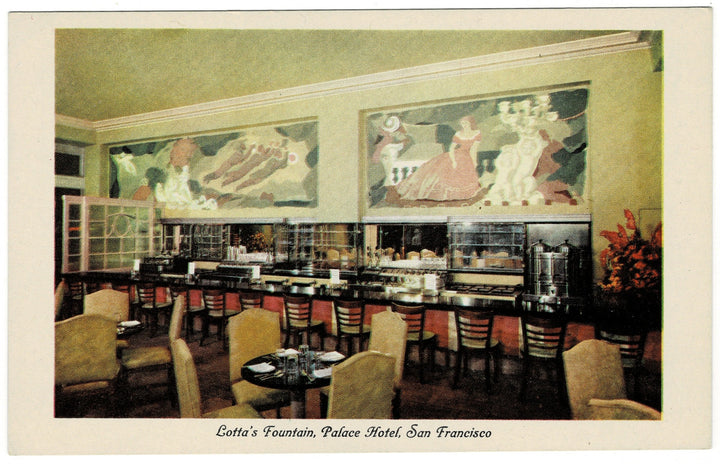 1940 Lotta’s Fountain Palace Hotel San Francisco California Postcard.