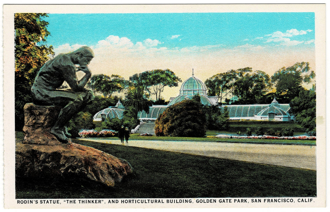 1920 The Thinker in Golden Gate Park San Francisco California postcard.