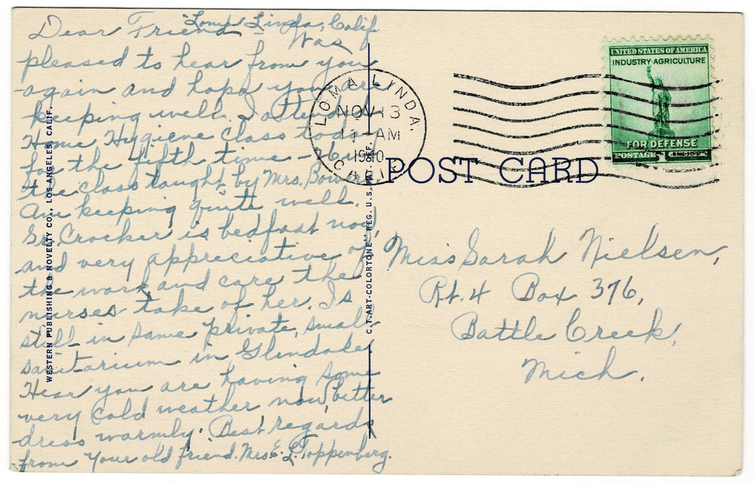 1940 Echo Park Los Angeles California Vintage Postcard.