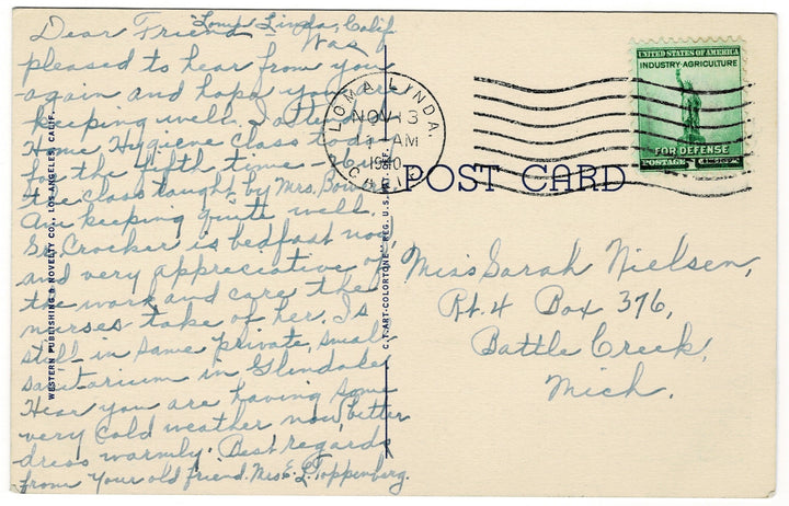 1940 Echo Park Los Angeles California Vintage Postcard.