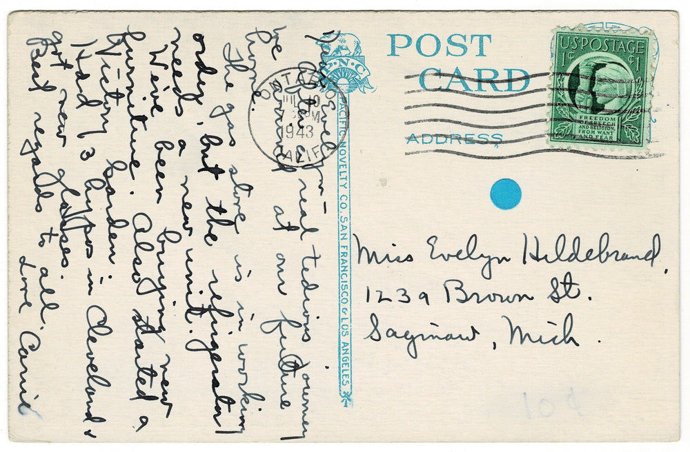 1943 Stanford University Memorial Church California Vintage Postcard.