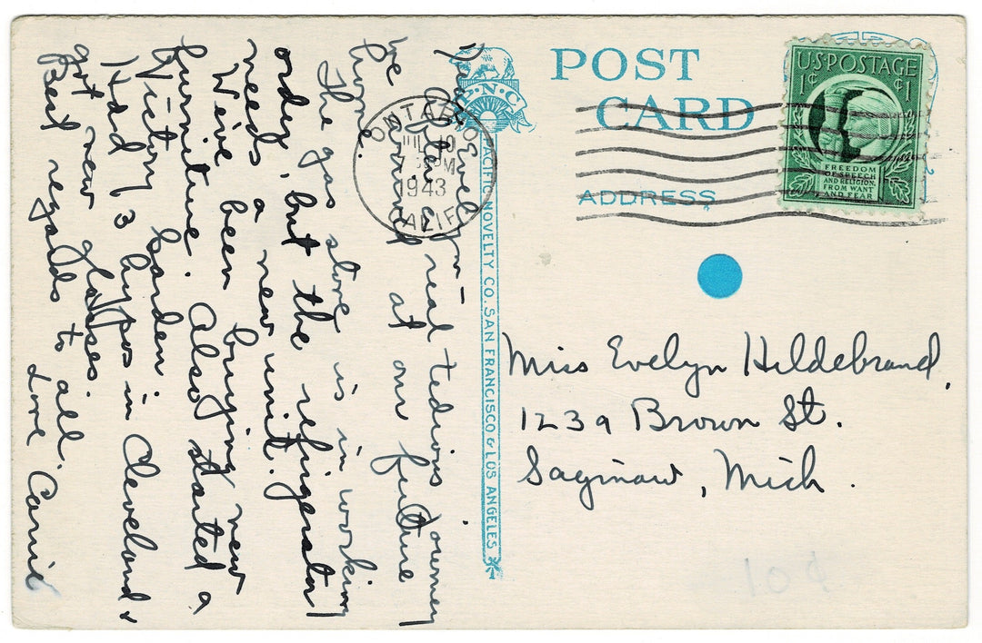 1943 Stanford University Memorial Church California Vintage Postcard.