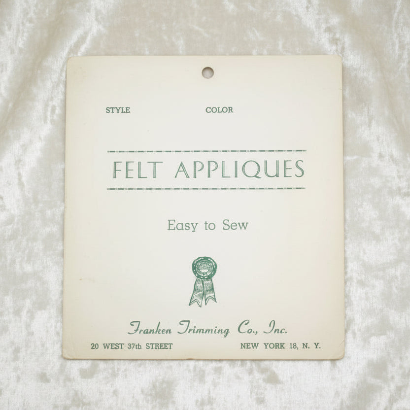 1950-60s Vintage Pink Felt Flower Appliques NOS Postwar Sewing Supplies, back side of package insert.