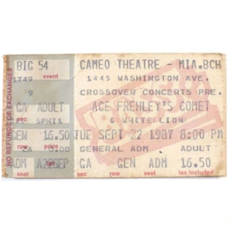 Autographed John Regan Ace Frehley's Comet Ticket 1987, Kiss, White Lion