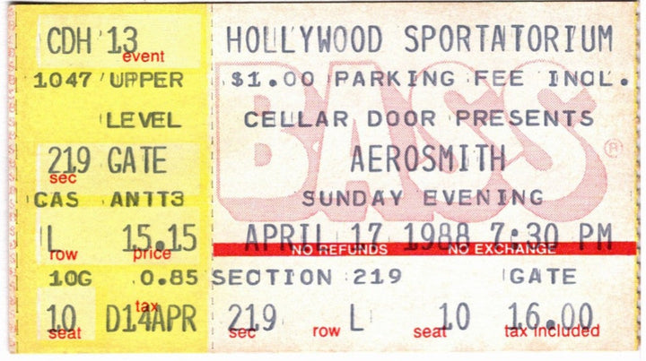 Aerosmith Permanent Vacation 1988 Ticket Stub, front.