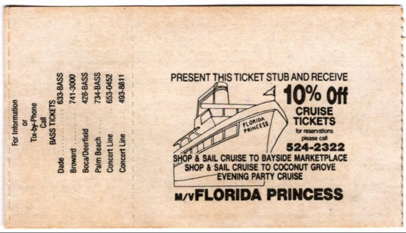 Aerosmith Permanent Vacation 1988 Ticket Stub, back.