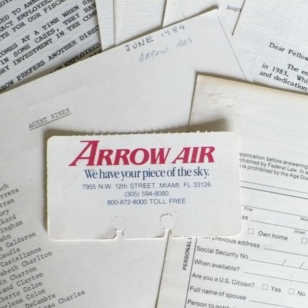Arrow Airways 1983–1985 Employee Ephemera Collection Newsletters Memos Letters Employment Application Rolodex.